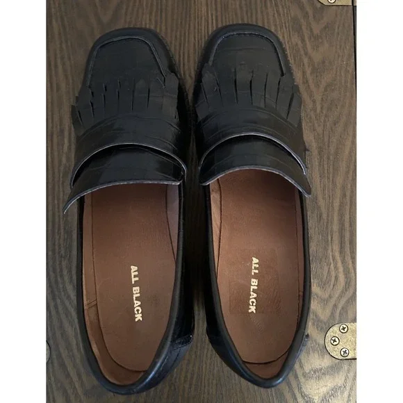 Anthropologie All Black Croc Kitty Loafers Chunky Heel Women's Size 39 US 8.5/9 - Picture 8 of 11